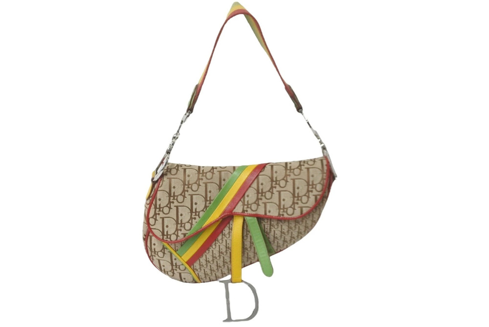 Christian Dior Saddle Bag Handbag Rasta Silver